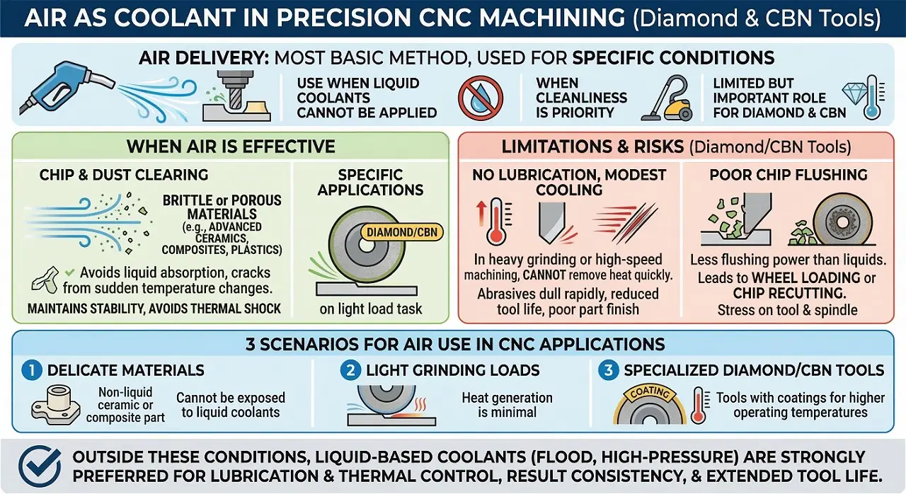 air as coolant in precision cnc machining diamond and cbn tools