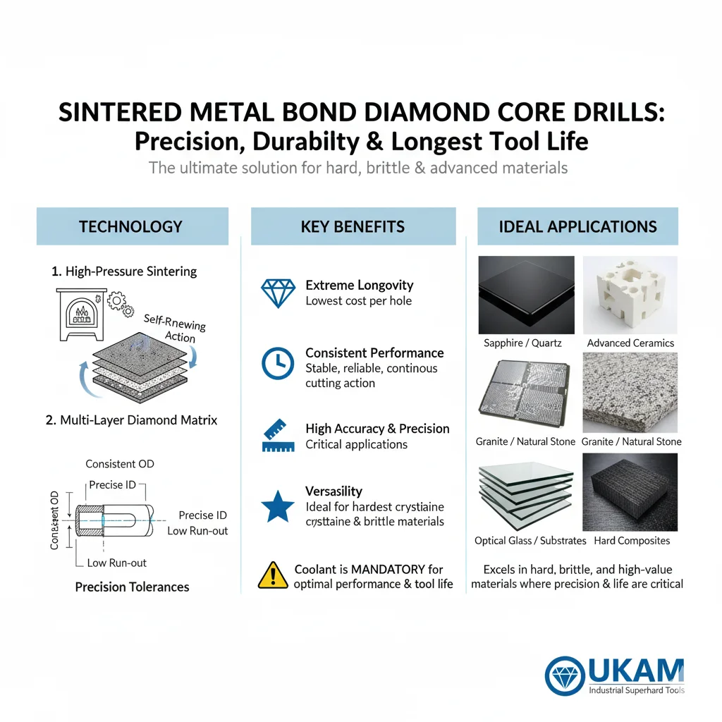 Sintered metal bond diamond core drills