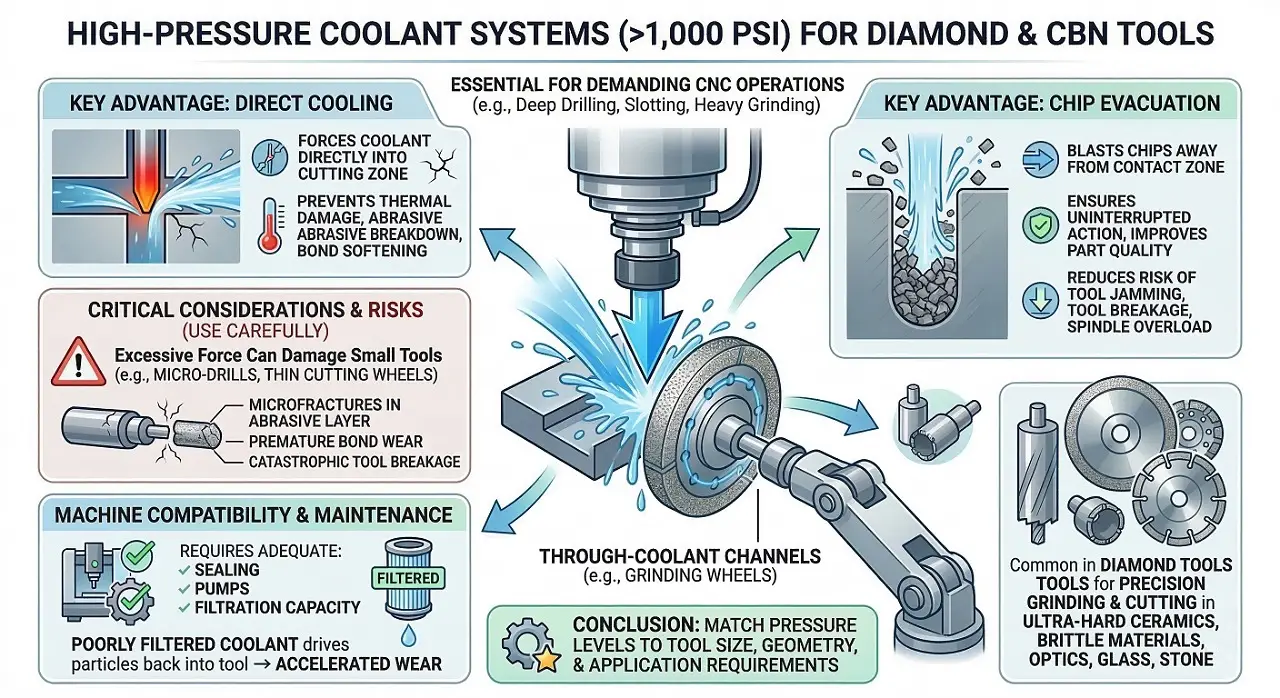 high pressure coolant systems for diamond and cbn tools