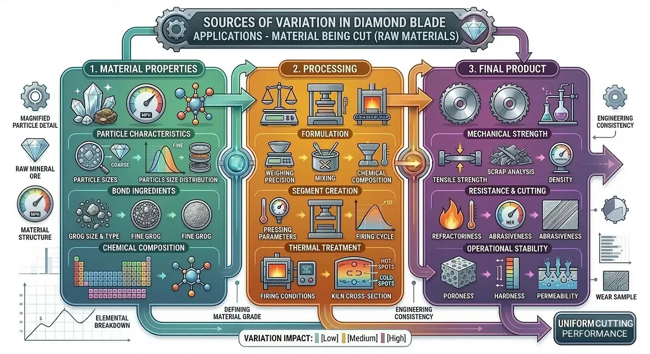 sources of variation in diamond blade applications material being cut raw material