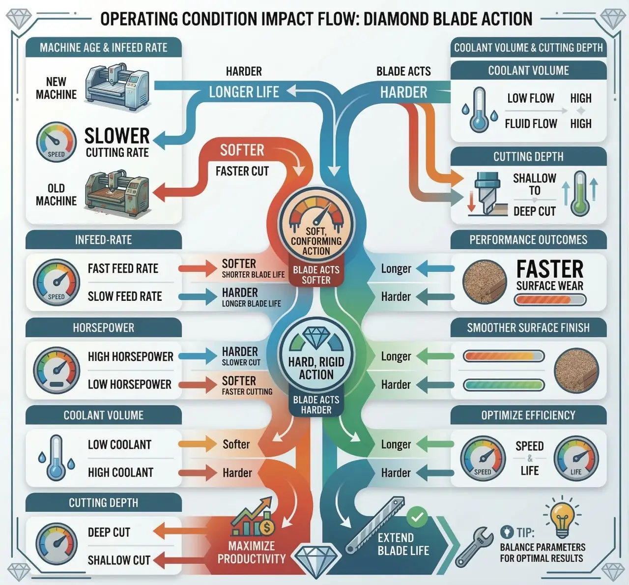 operating condition impact flow diamond blade action