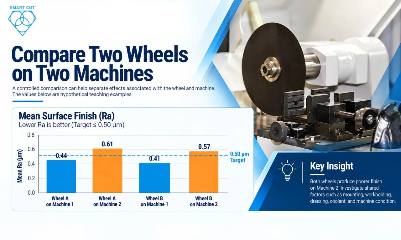 Compare two wheels on two machines when practical