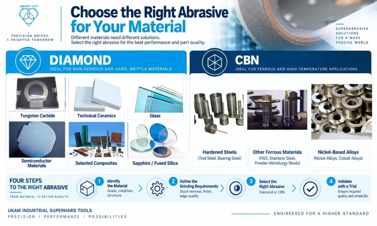 Confirm abrasive compatibility and material condition