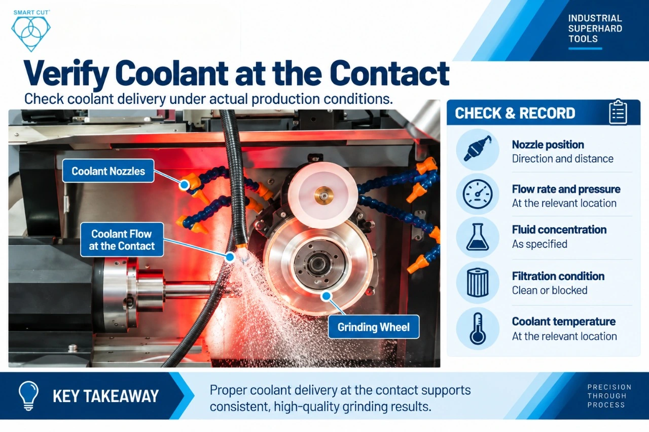 Verify coolant at the contact and material at the start